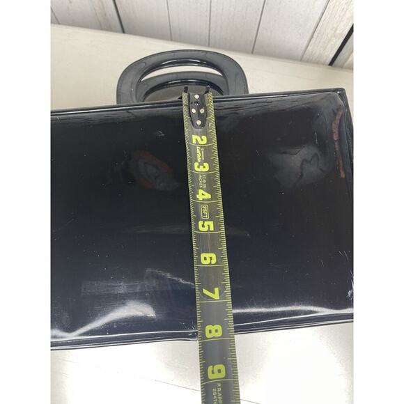 Vintage Black Patent Leather Structured Handbag Box Satchel With Lock 60s 50s - Picture 8 of 9